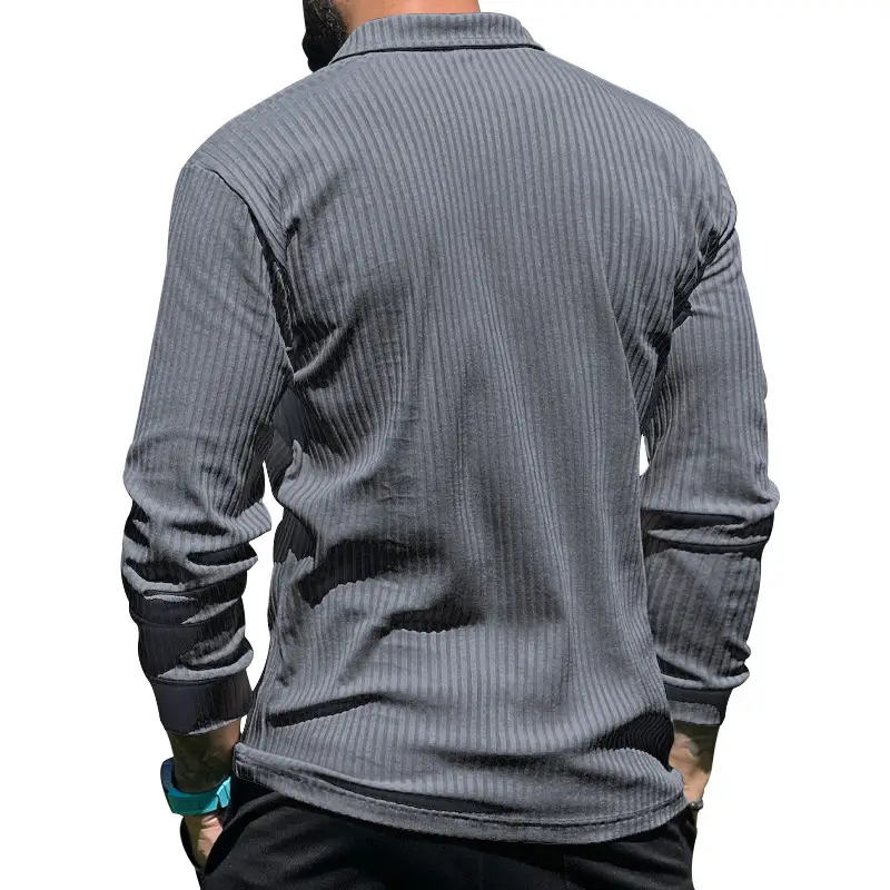 Men's Maroon Long Sleeve Polo Shirt with Anti-Strip Design — feature 41