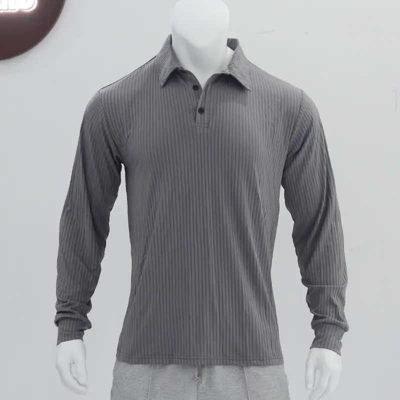 Men's Maroon Long Sleeve Polo Shirt with Anti-Strip Design — feature 9