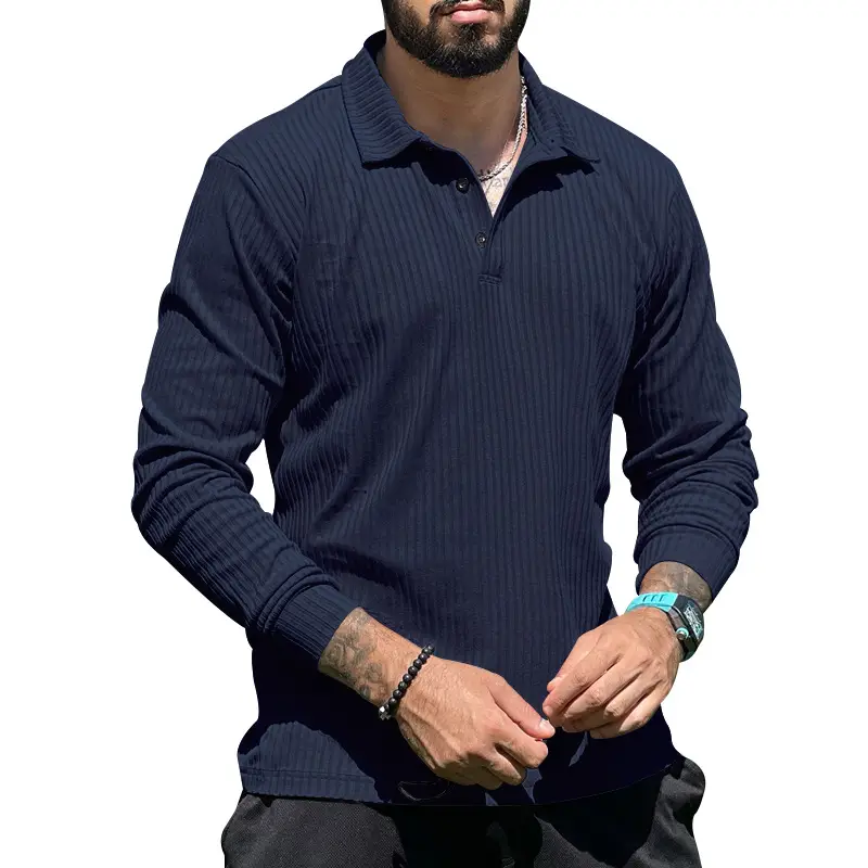 Men's Maroon Long Sleeve Polo Shirt with Anti-Strip Design - Image 2
