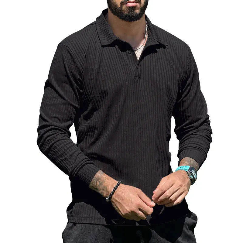 Men's Maroon Long Sleeve Polo Shirt with Anti-Strip Design - Image 3