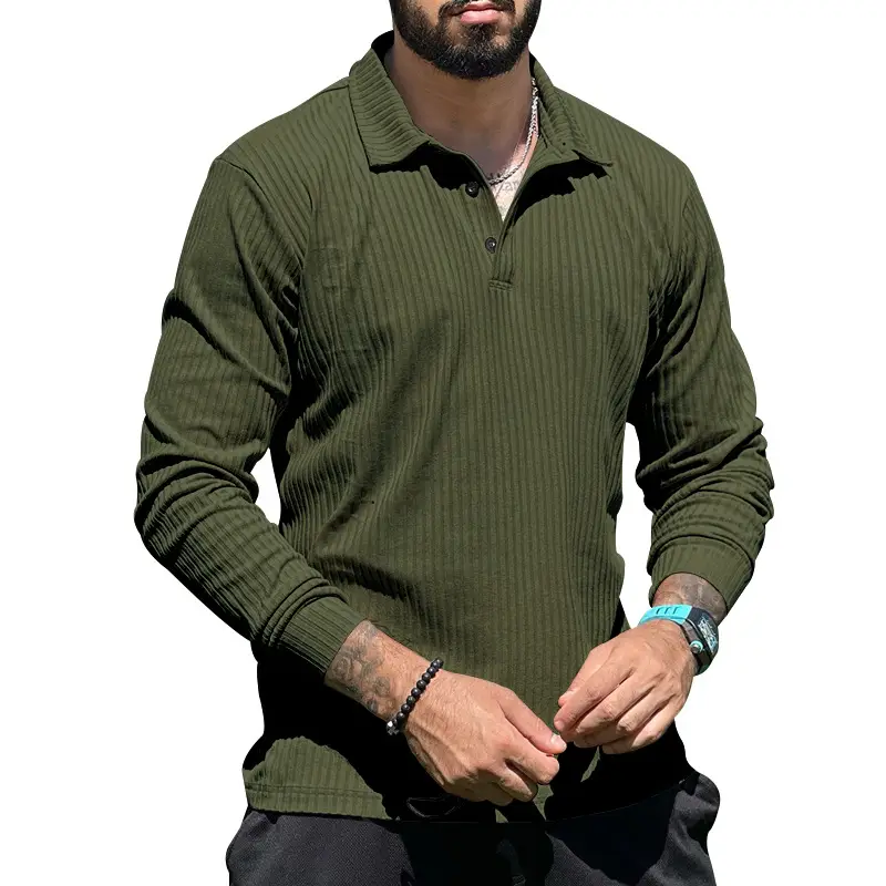 Men's Maroon Long Sleeve Polo Shirt with Anti-Strip Design - Image 4