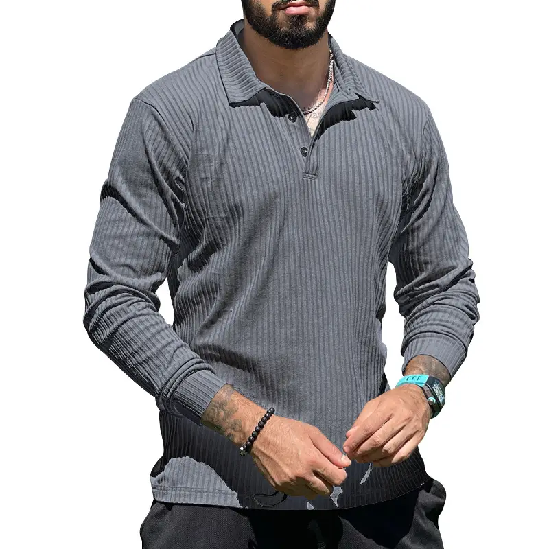 Men's Maroon Long Sleeve Polo Shirt with Anti-Strip Design - Image 7
