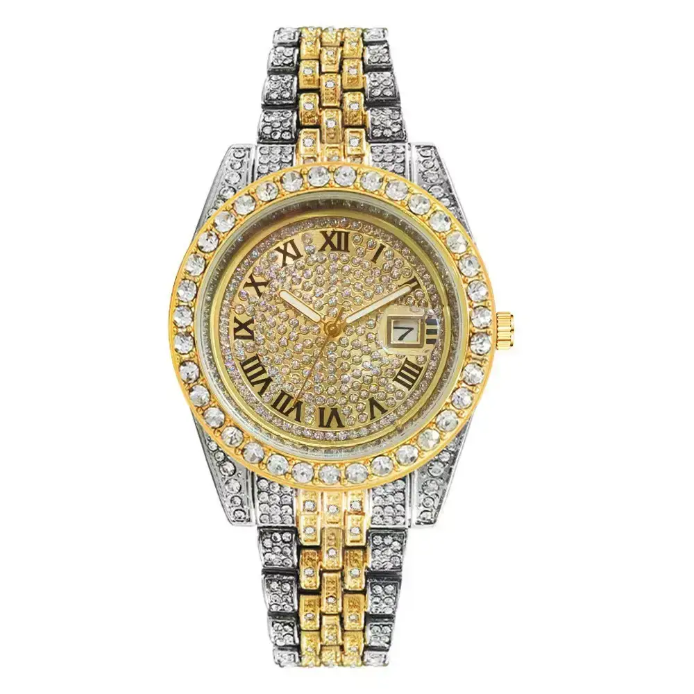 Full Diamond Roman Scale Women's Watch Gold Silver - Image 7