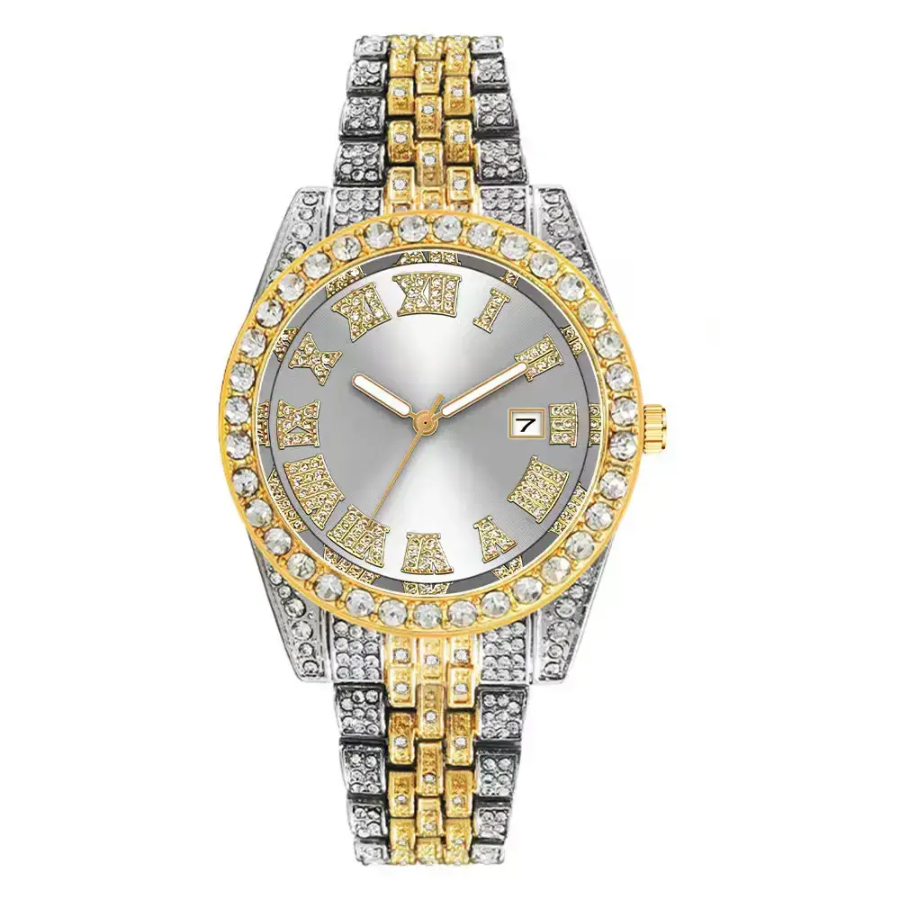 Full Diamond Roman Scale Women's Watch Gold Silver - Image 10