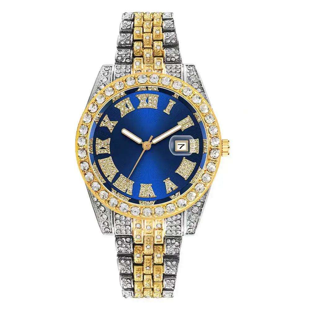 Full Diamond Roman Scale Women's Watch Gold Silver — feature 6