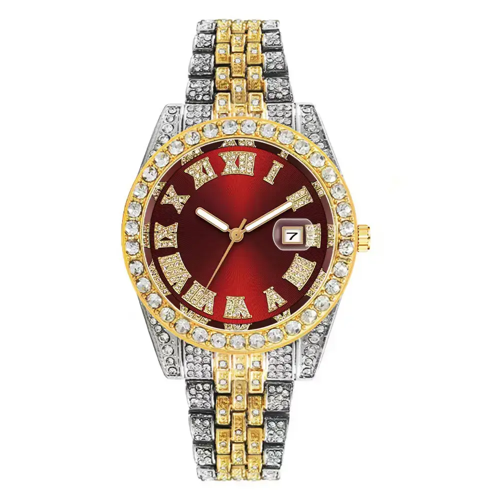 Full Diamond Roman Scale Women's Watch Gold Silver - Image 3