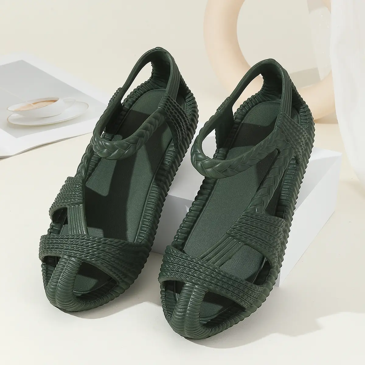 Men Women Cross-Body Heel Flip Flops Grey Non Slip