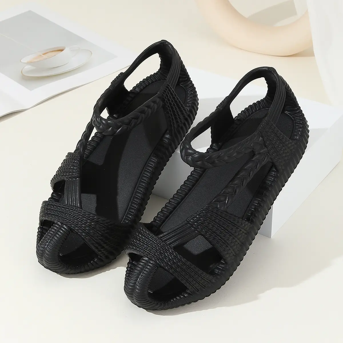Men Women Cross-Body Heel Flip Flops Grey Non Slip