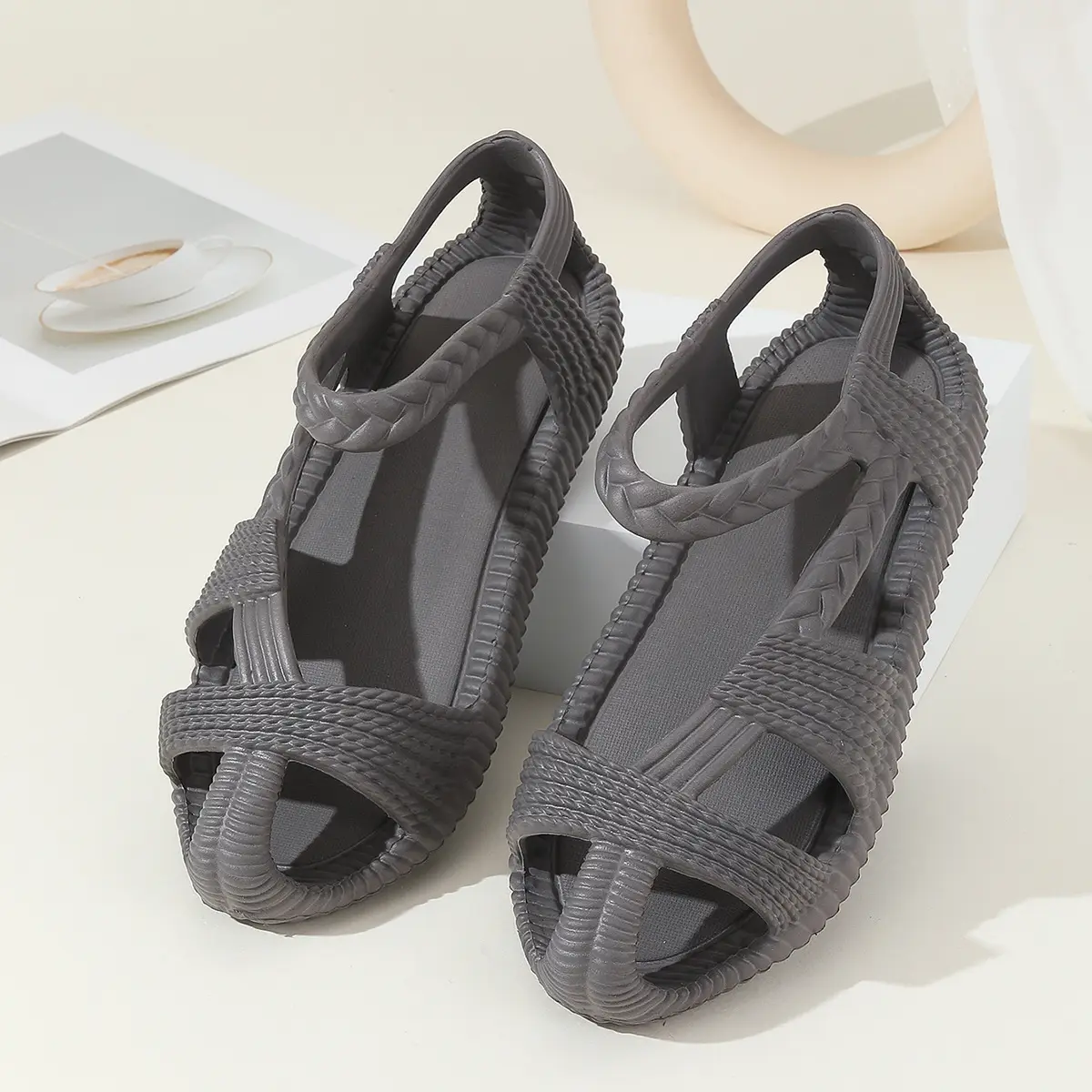 Men Women Cross-Body Heel Flip Flops Grey Non Slip