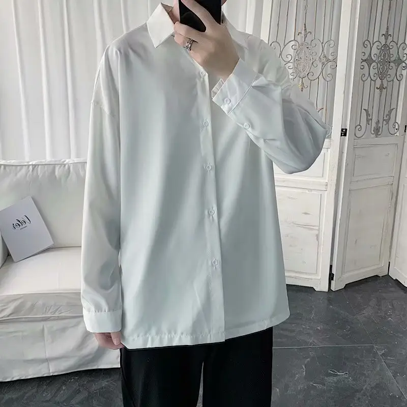 Black Long Sleeve Men's Shirt Korean Style Lazy Wear