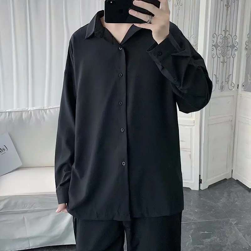Black Long Sleeve Men's Shirt Korean Style Lazy Wear
