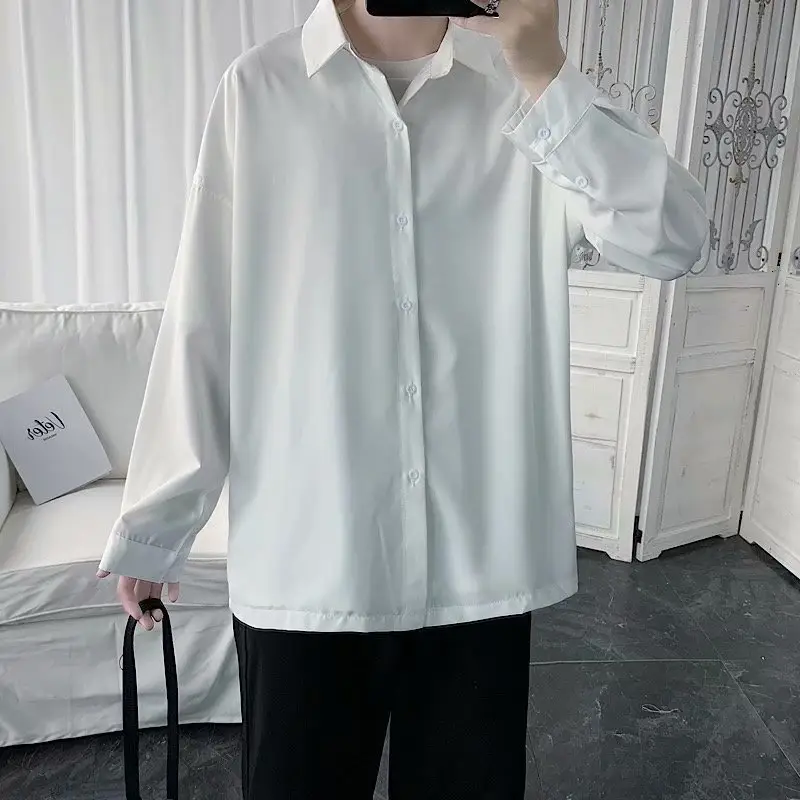 Black Long Sleeve Men's Shirt Korean Style Lazy Wear