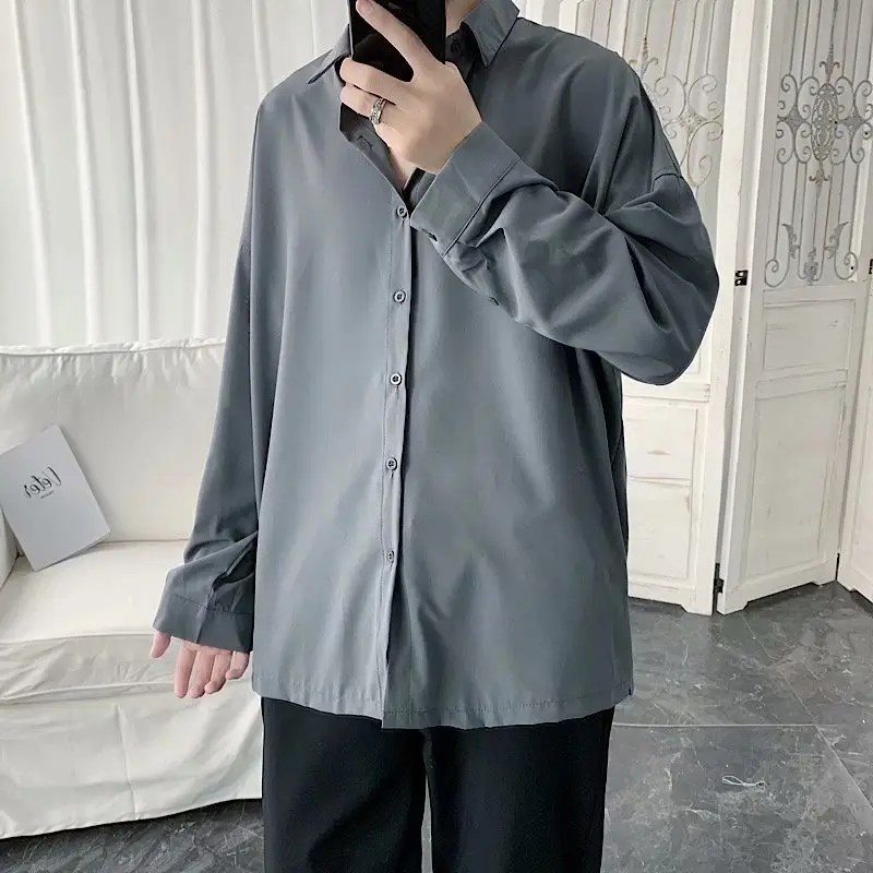 Black Long Sleeve Men's Shirt Korean Style Lazy Wear