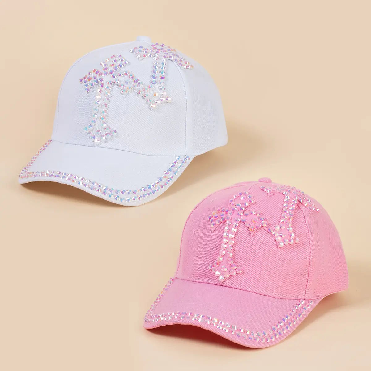 Pink Korean Rhinestone Baseball Cap for Girls — feature 4