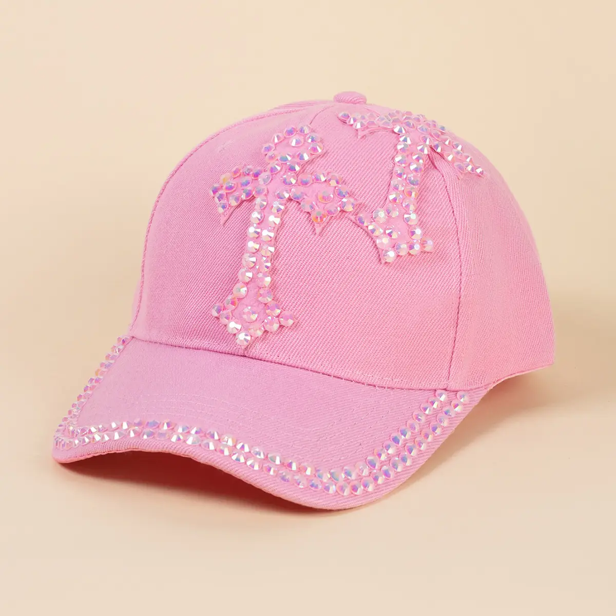 Pink Korean Rhinestone Baseball Cap for Girls - Image 3