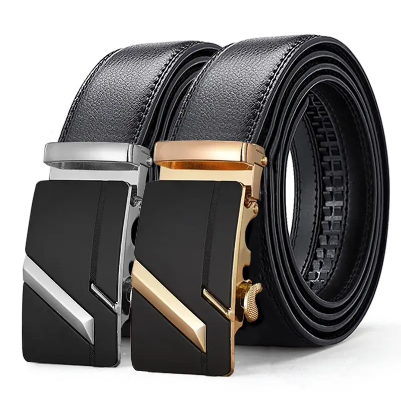 Men's Black Leather Belt with Gold Buckle - Image 3