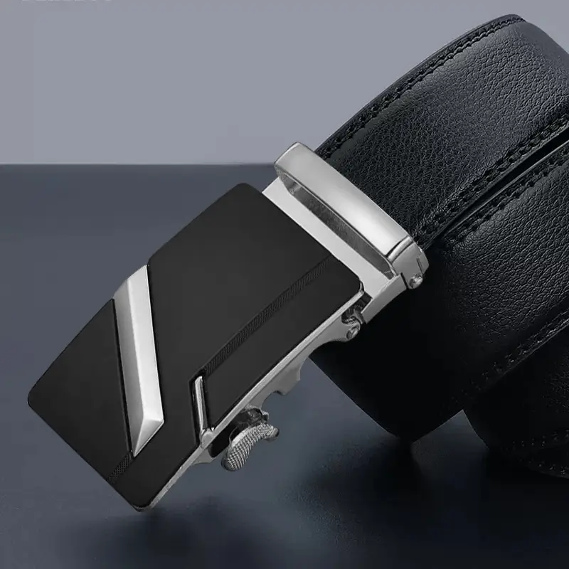 Men's Black Leather Belt with Gold Buckle - Image 5