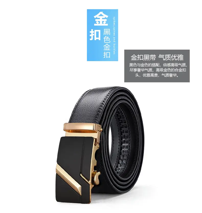 Men's Black Leather Belt with Gold Buckle β feature 14