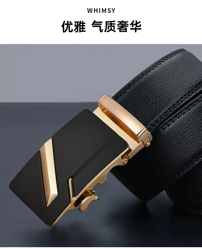 Men's Black Leather Belt with Gold Buckle β feature 3