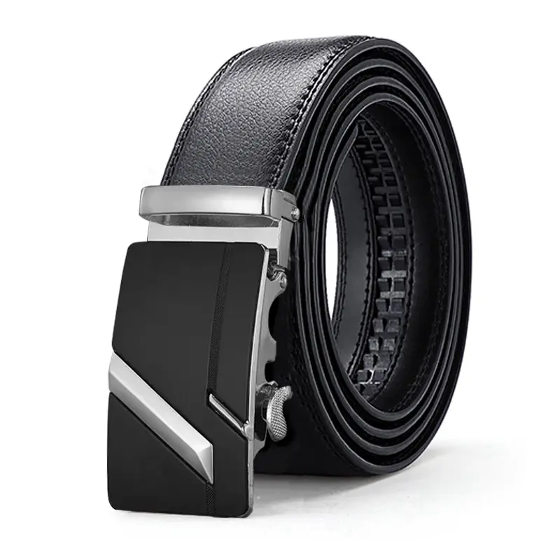 Men's Black Leather Belt with Gold Buckle - Image 2