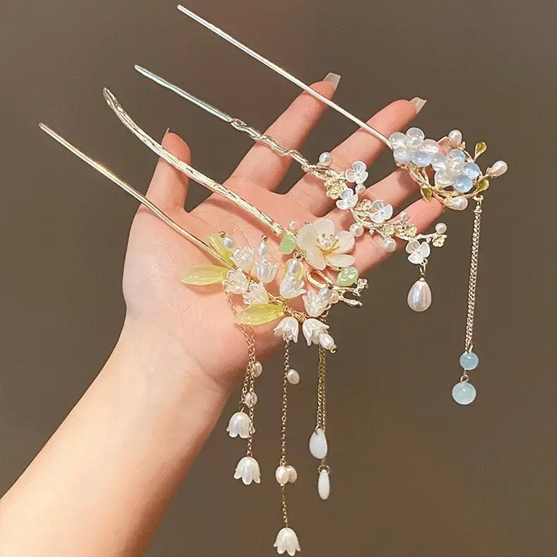 Lilu Hairpin Women Antique Hanfu Walking Tassel Plate Hair Clasp - Image 11