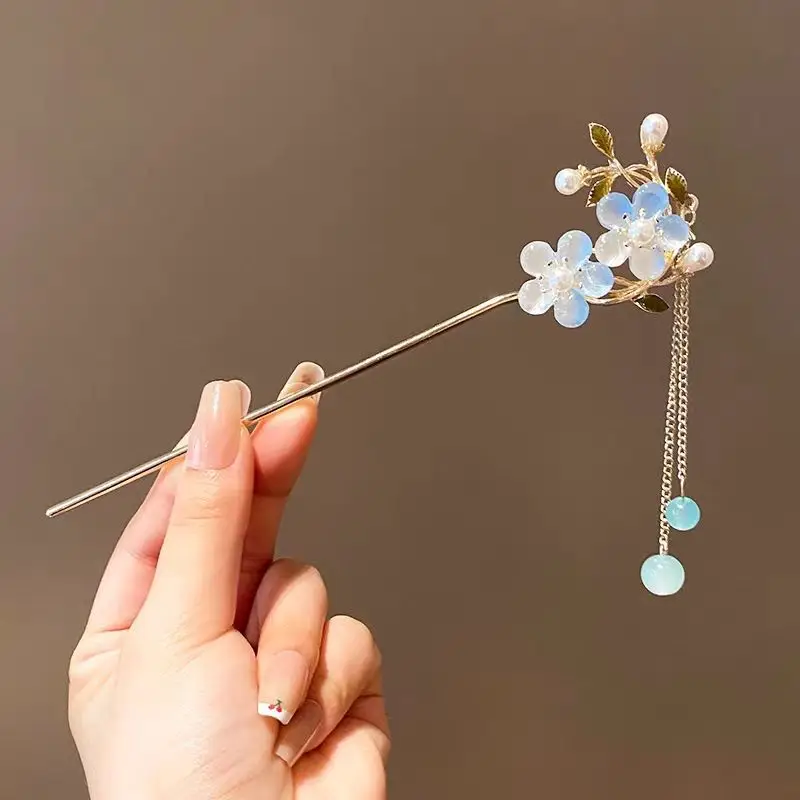 Lilu Hairpin Women Antique Hanfu Walking Tassel Plate Hair Clasp - Image 2