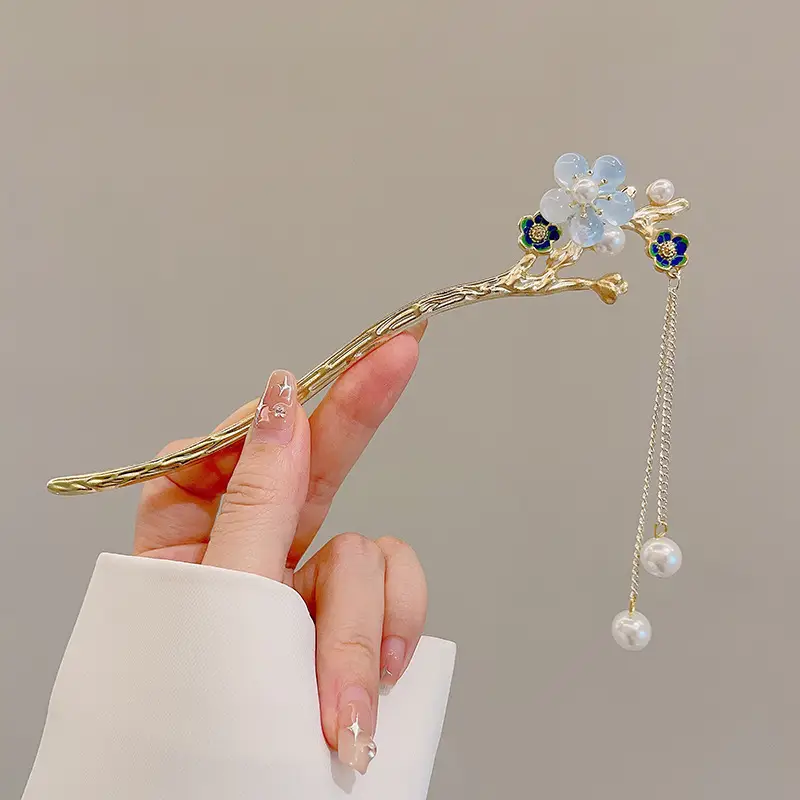 Lilu Hairpin Women Antique Hanfu Walking Tassel Plate Hair Clasp - Image 3
