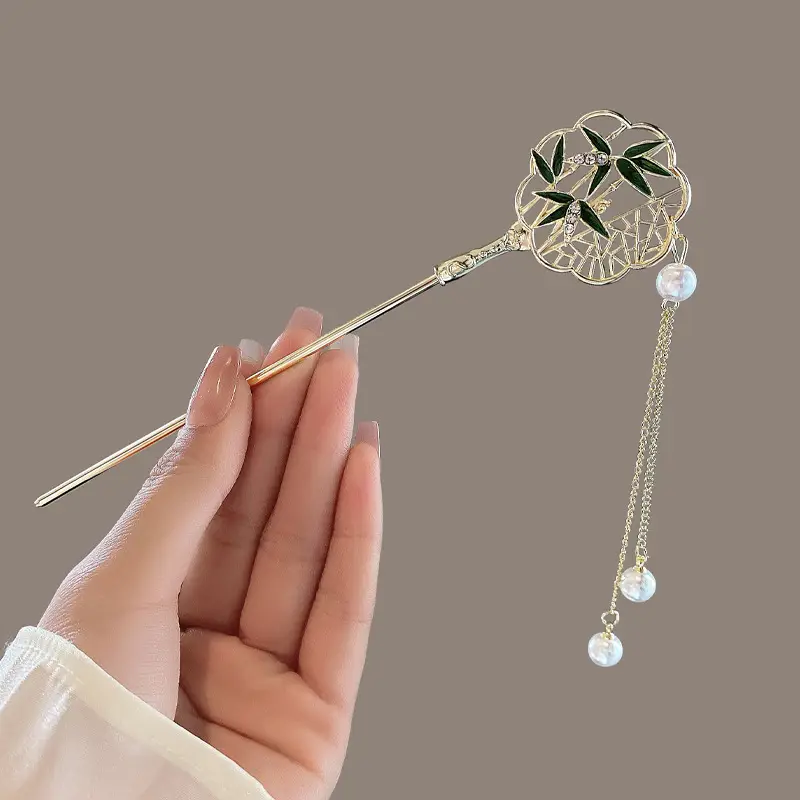 Lilu Hairpin Women Antique Hanfu Walking Tassel Plate Hair Clasp - Image 6
