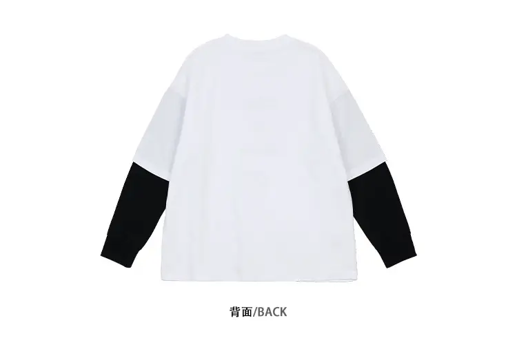 Kids Fake Two-Piece Long Sleeve T-Shirt White Black Medium Large — feature 24