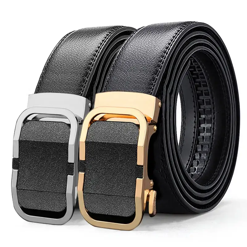 New Men's Leather Belt with Gold Buckle - Image 3