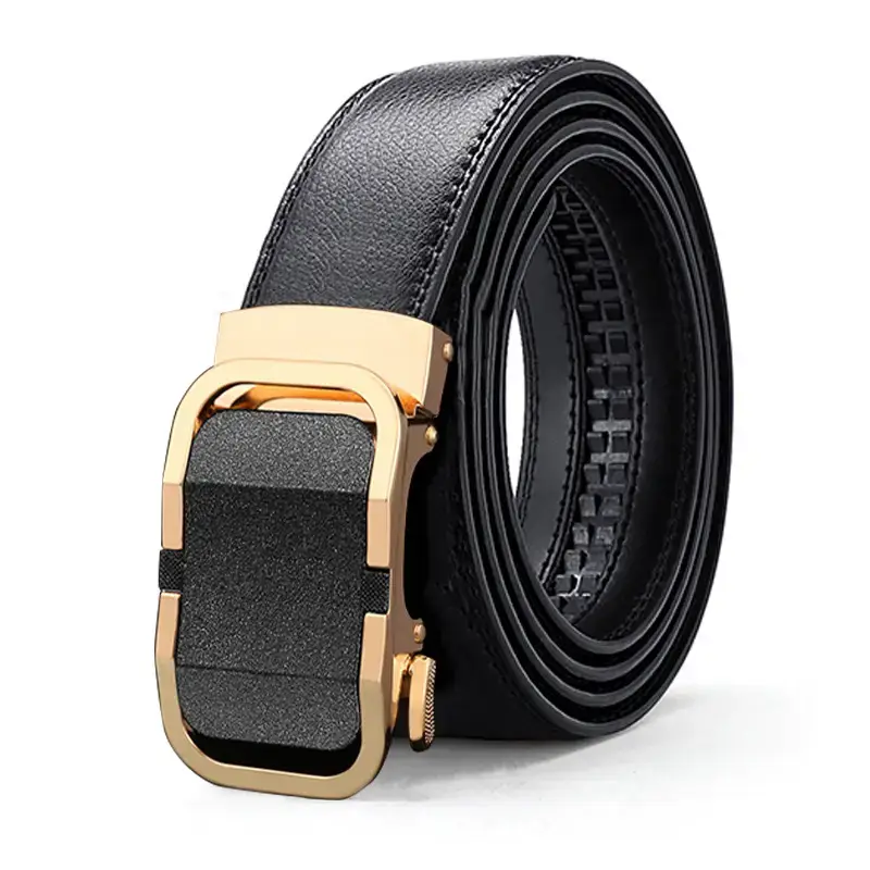 New Men's Leather Belt with Gold Buckle