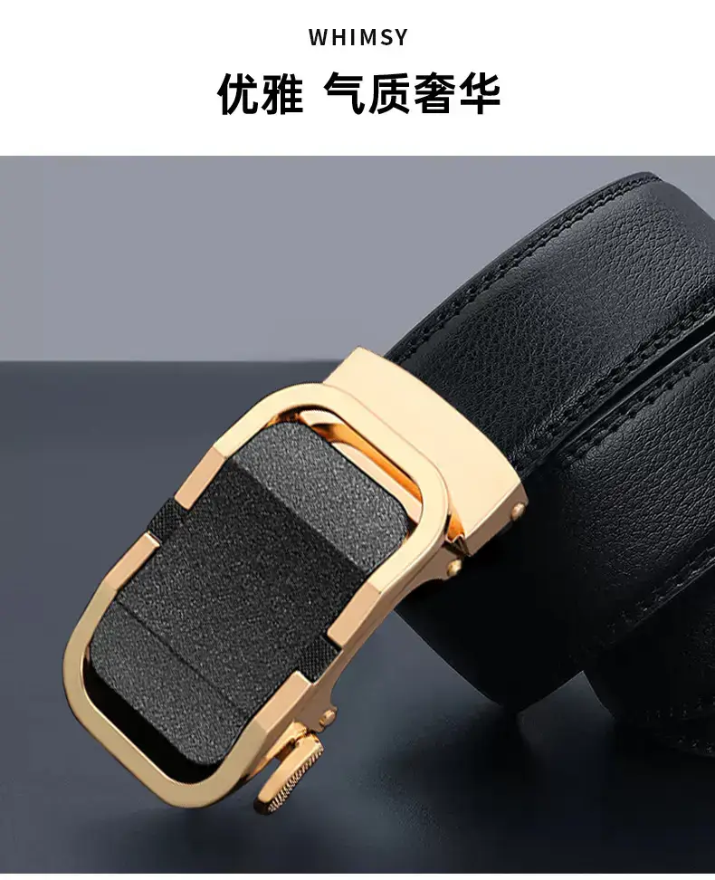 New Men's Leather Belt with Gold Buckle β feature 3