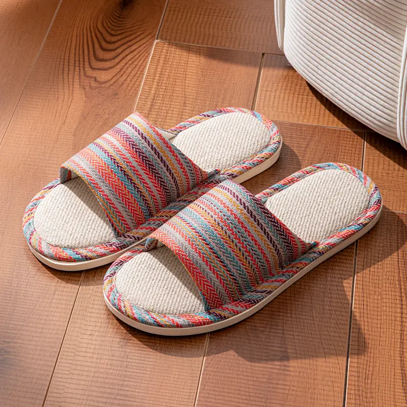 Linen Slippers Men's Four Seasons Indoor Household Mute Sweat Absorbing Wear-resistant Spring and Autumn Cotton Linen Slippers Men's
