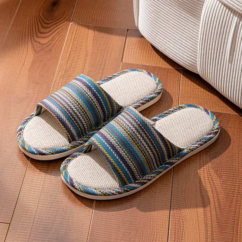 Linen Slippers Men's Four Seasons Indoor Household Mute Sweat Absorbing Wear-resistant Spring and Autumn Cotton Linen Slippers Men's