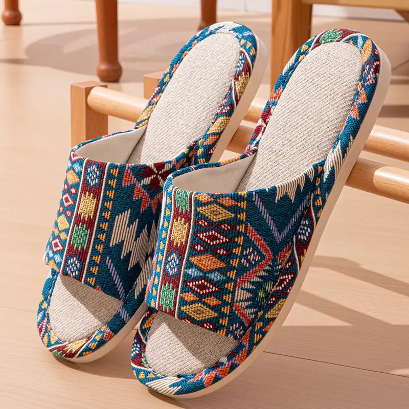 Linen Slippers Men's Four Seasons Indoor Household Mute Sweat Absorbing Wear-resistant Spring and Autumn Cotton Linen Slippers Men's