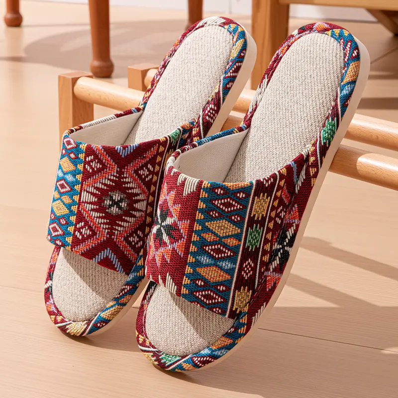 Linen Slippers Men's Four Seasons Indoor Household Mute Sweat Absorbing Wear-resistant Spring and Autumn Cotton Linen Slippers Men's