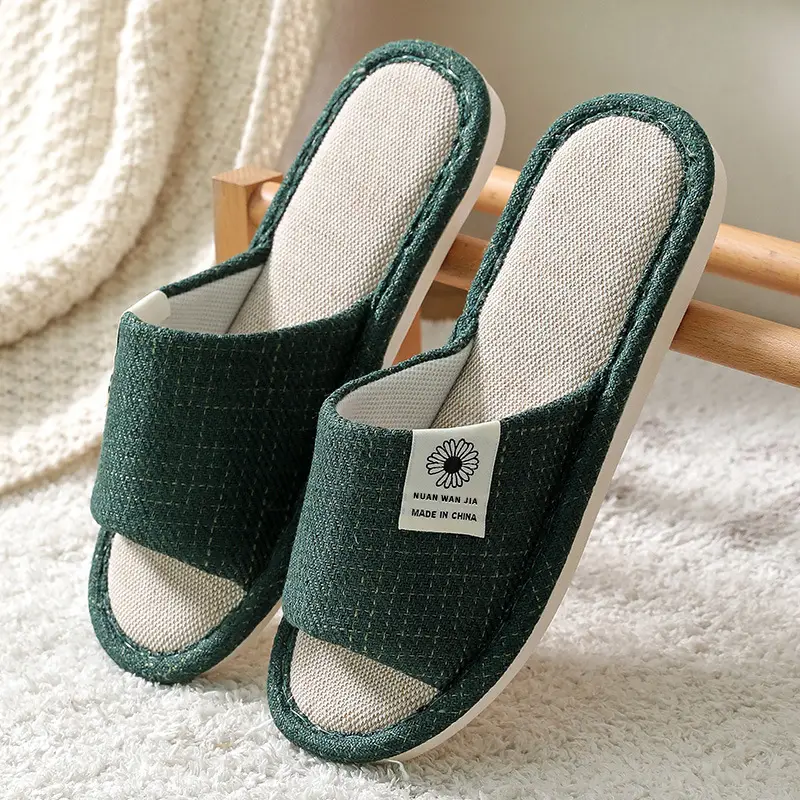 Linen Slippers Men's Four Seasons Indoor Household Mute Sweat Absorbing Wear-resistant Spring and Autumn Cotton Linen Slippers Men's