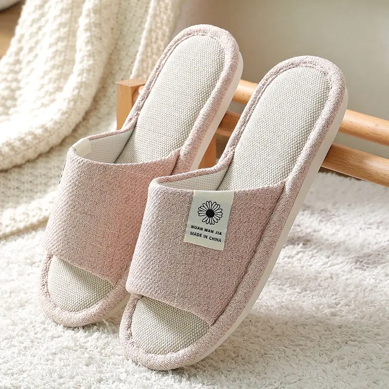 Linen Slippers Men's Four Seasons Indoor Household Mute Sweat Absorbing Wear-resistant Spring and Autumn Cotton Linen Slippers Men's