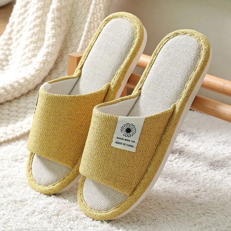 Linen Slippers Men's Four Seasons Indoor Household Mute Sweat Absorbing Wear-resistant Spring and Autumn Cotton Linen Slippers Men's