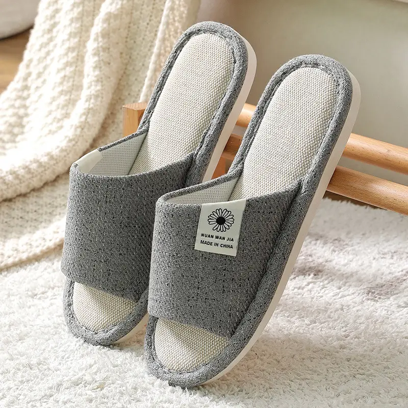 Linen Slippers Men's Four Seasons Indoor Household Mute Sweat Absorbing Wear-resistant Spring and Autumn Cotton Linen Slippers Men's