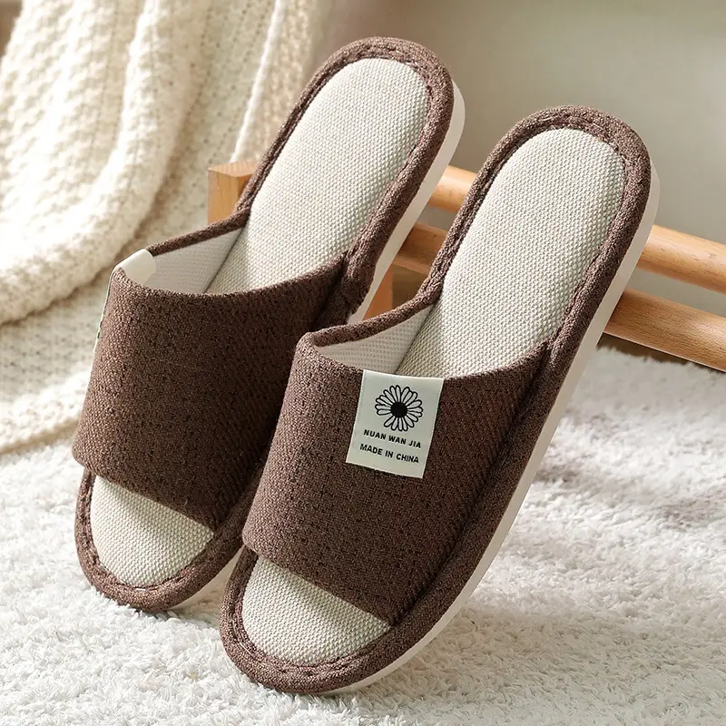 Linen Slippers Men's Four Seasons Indoor Household Mute Sweat Absorbing Wear-resistant Spring and Autumn Cotton Linen Slippers Men's
