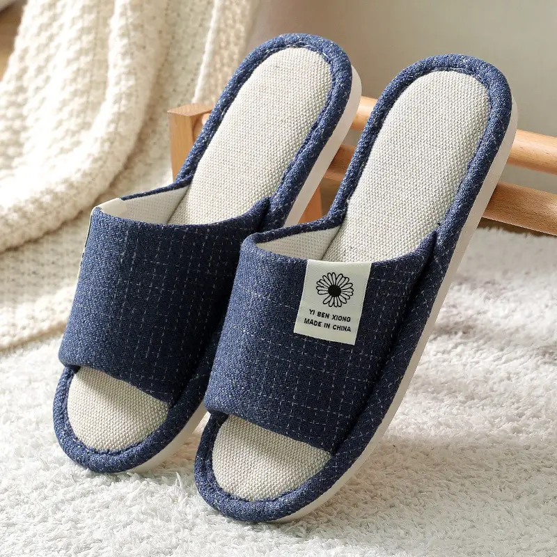Linen Slippers Men's Four Seasons Indoor Household Mute Sweat Absorbing Wear-resistant Spring and Autumn Cotton Linen Slippers Men's