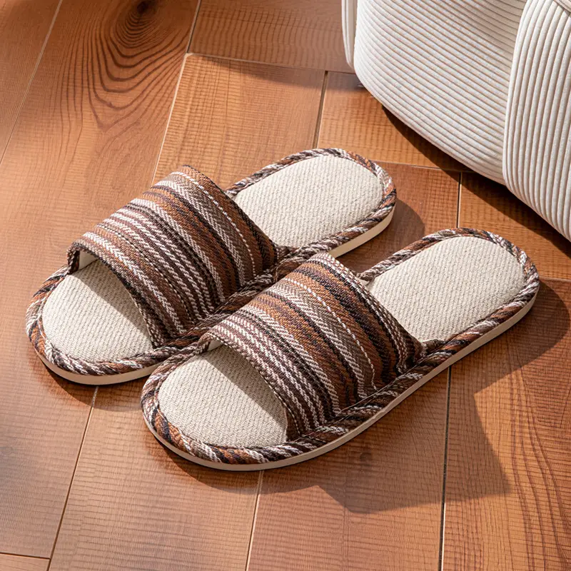 Linen Slippers Men's Four Seasons Indoor Household Mute Sweat Absorbing Wear-resistant Spring and Autumn Cotton Linen Slippers Men's