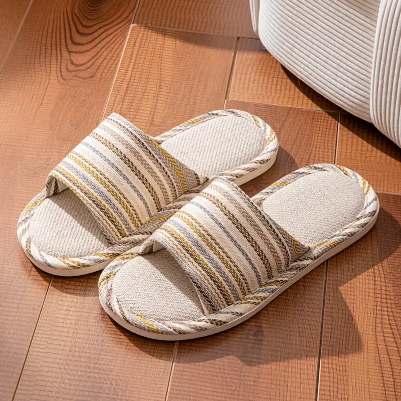 Linen Slippers Men's Four Seasons Indoor Household Mute Sweat Absorbing Wear-resistant Spring and Autumn Cotton Linen Slippers Men's