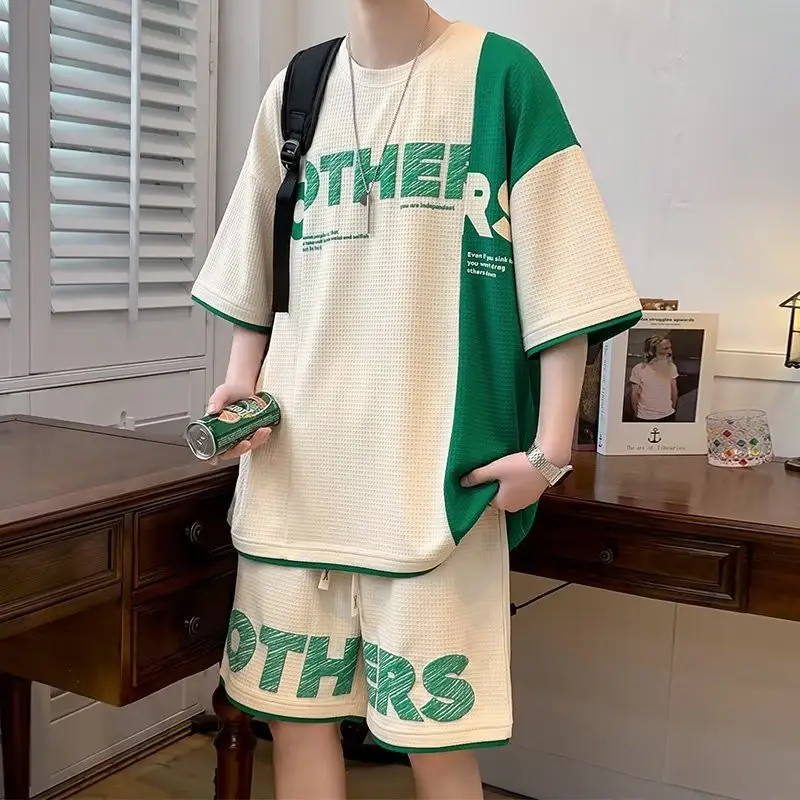 Hong Kong Style Waffle Loose Suit Summer New Color Matching Youth - Image 6