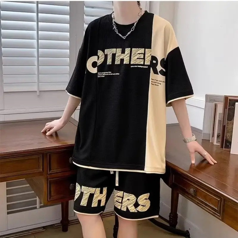 Hong Kong Style Waffle Loose Suit Summer New Color Matching Youth - Image 7