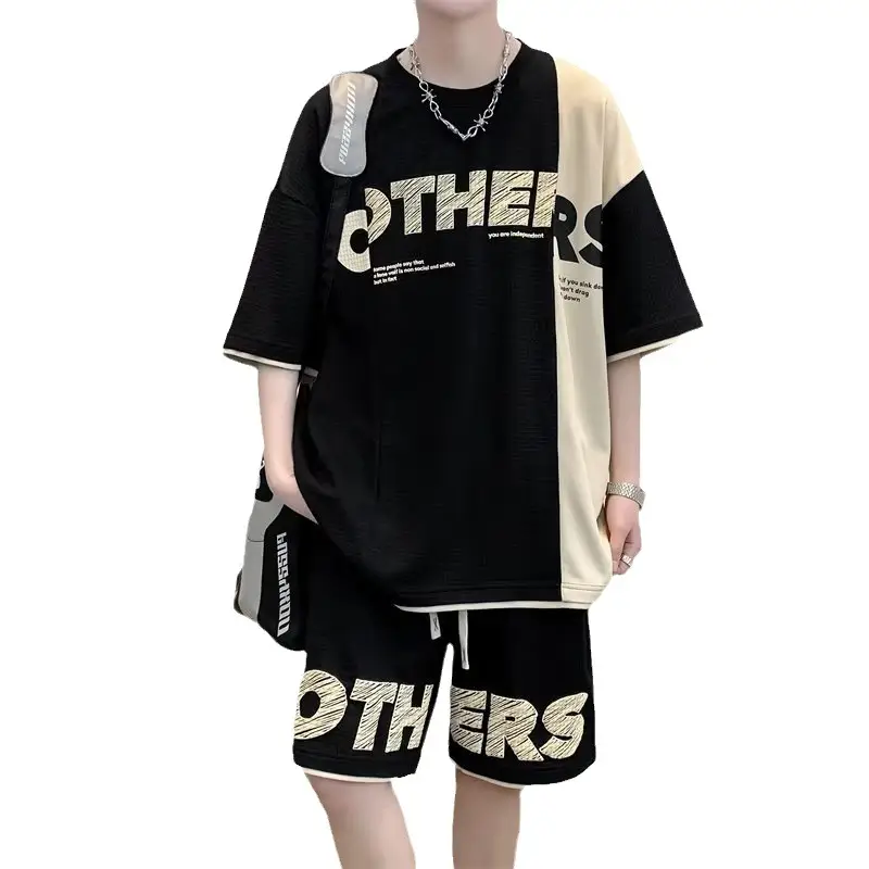 Hong Kong Style Waffle Loose Suit Summer New Color Matching Youth - Image 8