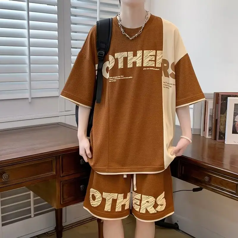 Hong Kong Style Waffle Loose Suit Summer New Color Matching Youth - Image 3