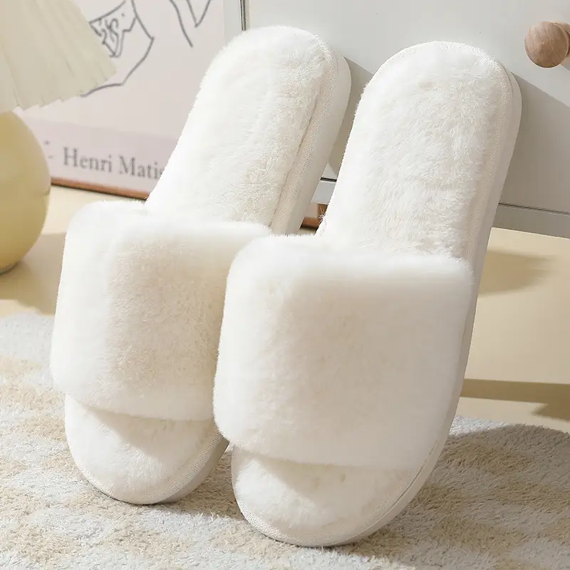 Cross-Border Autumn and Winter New Imitation Rabbit Fur Women's Cross-Strap Home Cotton Slippers Thick-Soled Warm Indoor Slippers Wholesale