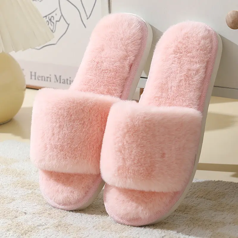 Cross-Border Autumn and Winter New Imitation Rabbit Fur Women's Cross-Strap Home Cotton Slippers Thick-Soled Warm Indoor Slippers Wholesale